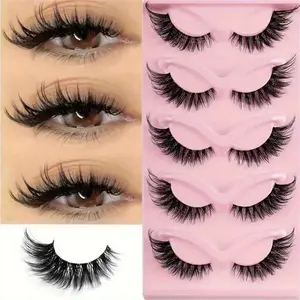 False Eyelashes Wispy Cat Eye Faux Cluster Lashes, Realistic Natural Curling Eye Makeup Strip Lashes, Full Volume Eyelash Extensions