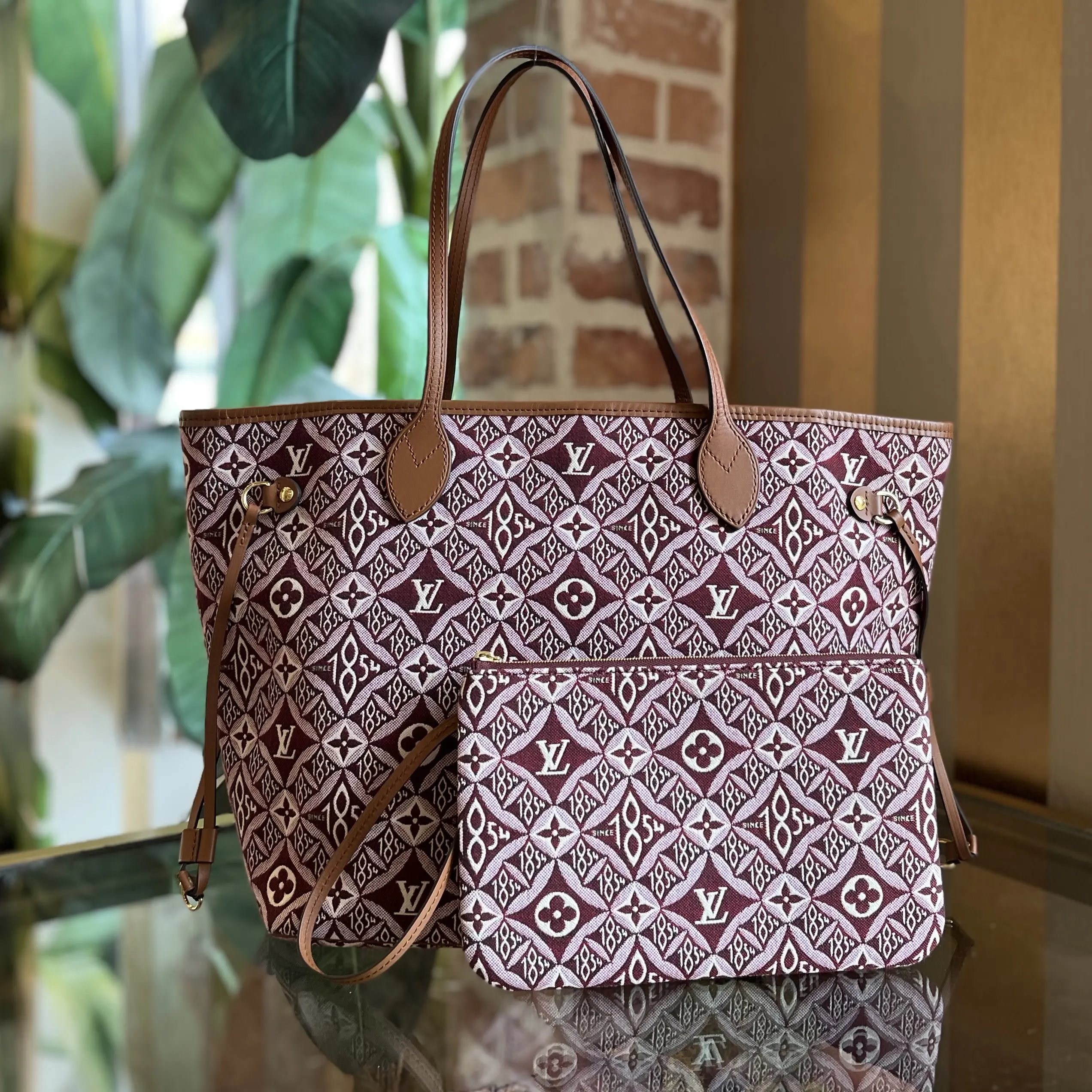 Pre-owned Louis Vuitton Canvas Tote Bags Neverfull MM 1854 Maroon Jacquard Tote Bag
