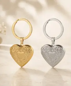 Heart Stainless Steel Locket Keychain with 2 Photos