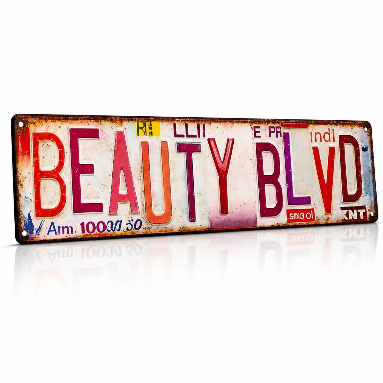 Beauty Blvd Rectangular Vintage Tin-Aluminium License Plate Wall Plaque - Universal Glam Home Supplies Plaque, Metal Room Decor, Unique Gift for Adult Beauty Lovers, Retro Summer Vibes Present