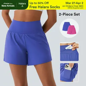 Halara 2-Piece Super High Waisted Back Pocket & Side Hidden Pocket 2-in-1 Yoga Shorts Set 5''-Longer Length#TikTokShopSpringGlowUp