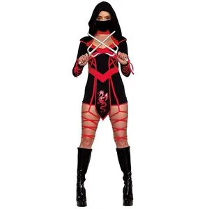 Red Dragon Ninja Hooded Romper Costume for Women