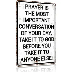 Christian Gifts for Men Women Prayer Is The Most Important Conversation of Your Day Vintage aluminum Sign Religious Metal Wall Art for Home Church Prayer Room Office Chapel Decor 8x12 Inch christian wall decor christian wall art religious wall art