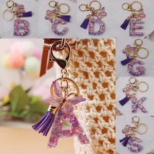 Cute Butterfly Resin Letter Keychain Pendant Ring, Keychain For Bags, Bag Backpack Car Key Chain Accessory, Perfect Women Daily Gift Choice