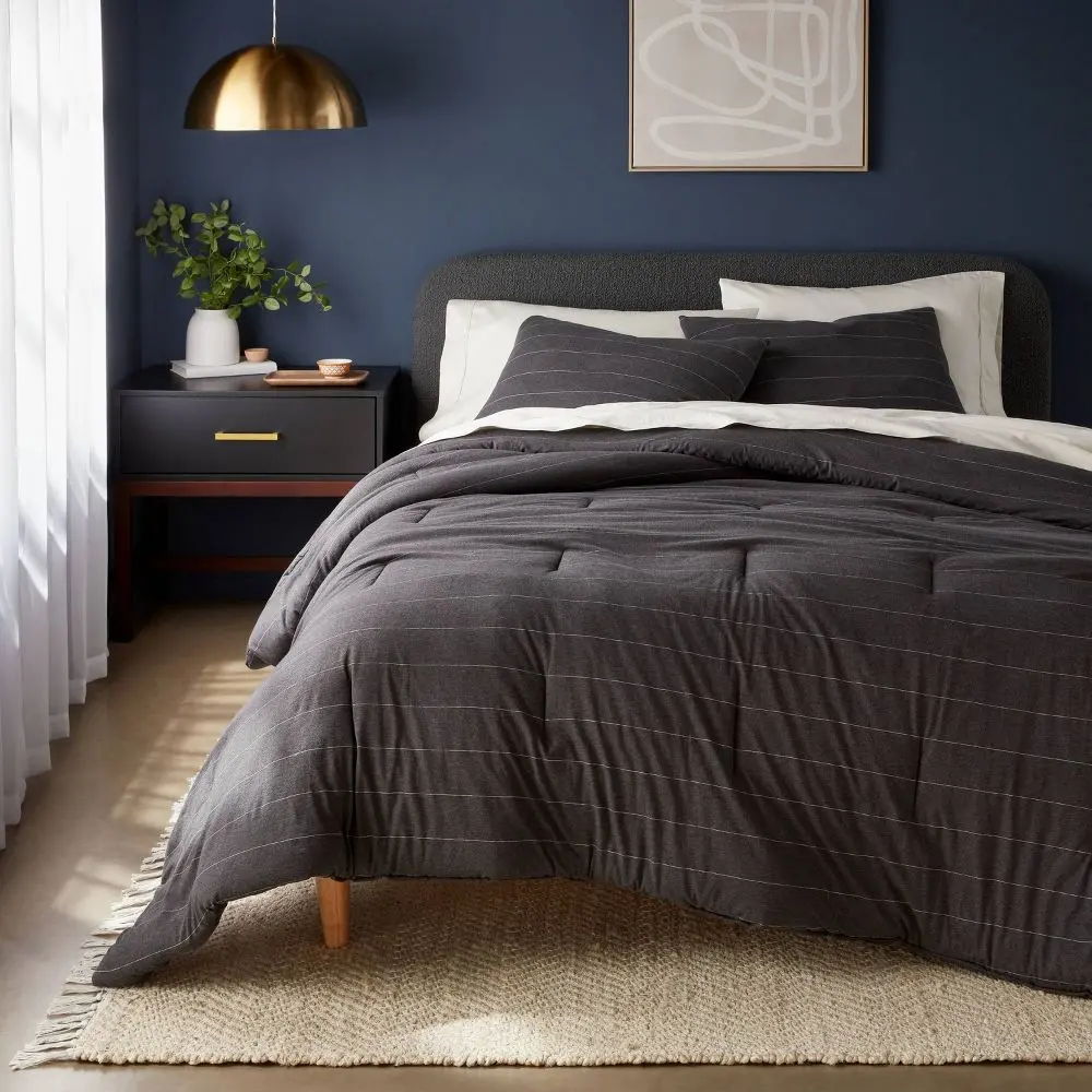 3pc King Jersey Comforter and Sham Set Dark Gray - Threshold: Knitted Includes 2 Shams Zipper Closure