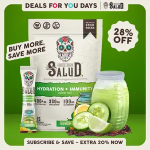 Salud 2-in-1 [Hydration + Immunity - Cucumber Lime] Electrolytes Powder, Agua Fresca Drink Mix, Elderberry, Dairy & Soy Free, Non-GMO, Gluten Free, Vegan, Low Calorie, 1g Sugar (15 Servings), Deals For You Days