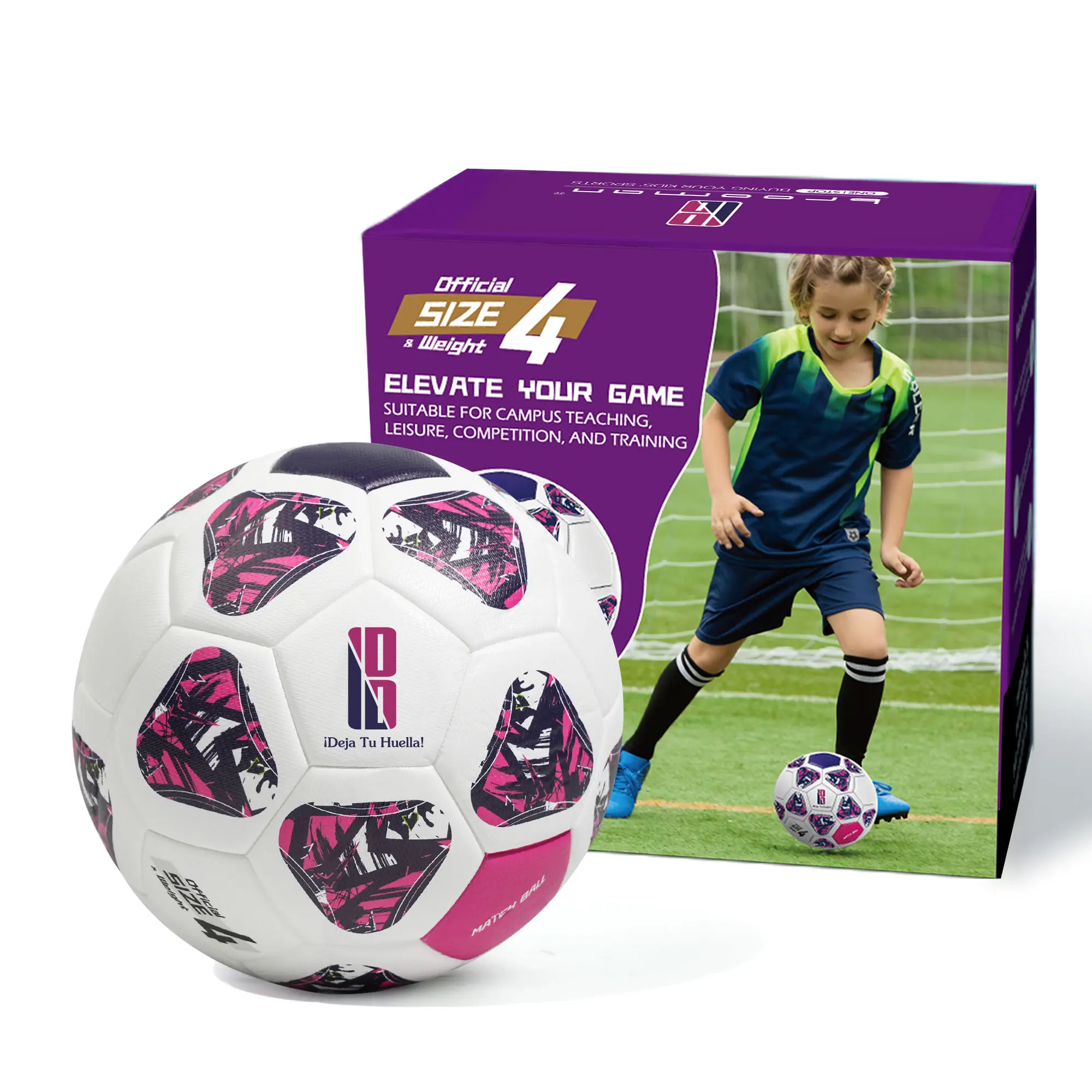brooman Unisex Size 4 Soccer Ball - Traditional Hexagonal Pattern Synthetic Leather Single Ball, Soccer Gear for Outdoor Training and Leisure Play