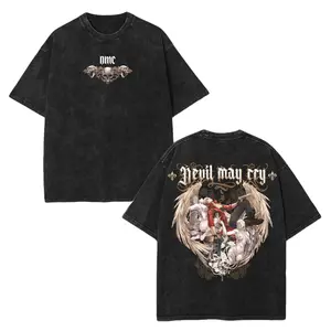 Devil May Cry DMC Dante Double Printed Unisex Washed Cotton T-Shirt Gift For Game Fan Graphic Tees Menswear Fitted Top Soft 100% Premium Cotton 230gsm Pre-Washed Fabric Sizes S-5XL - Hoodie Kangaroo Oversized Seamless Seamless Tshirt Streetwear Clothes