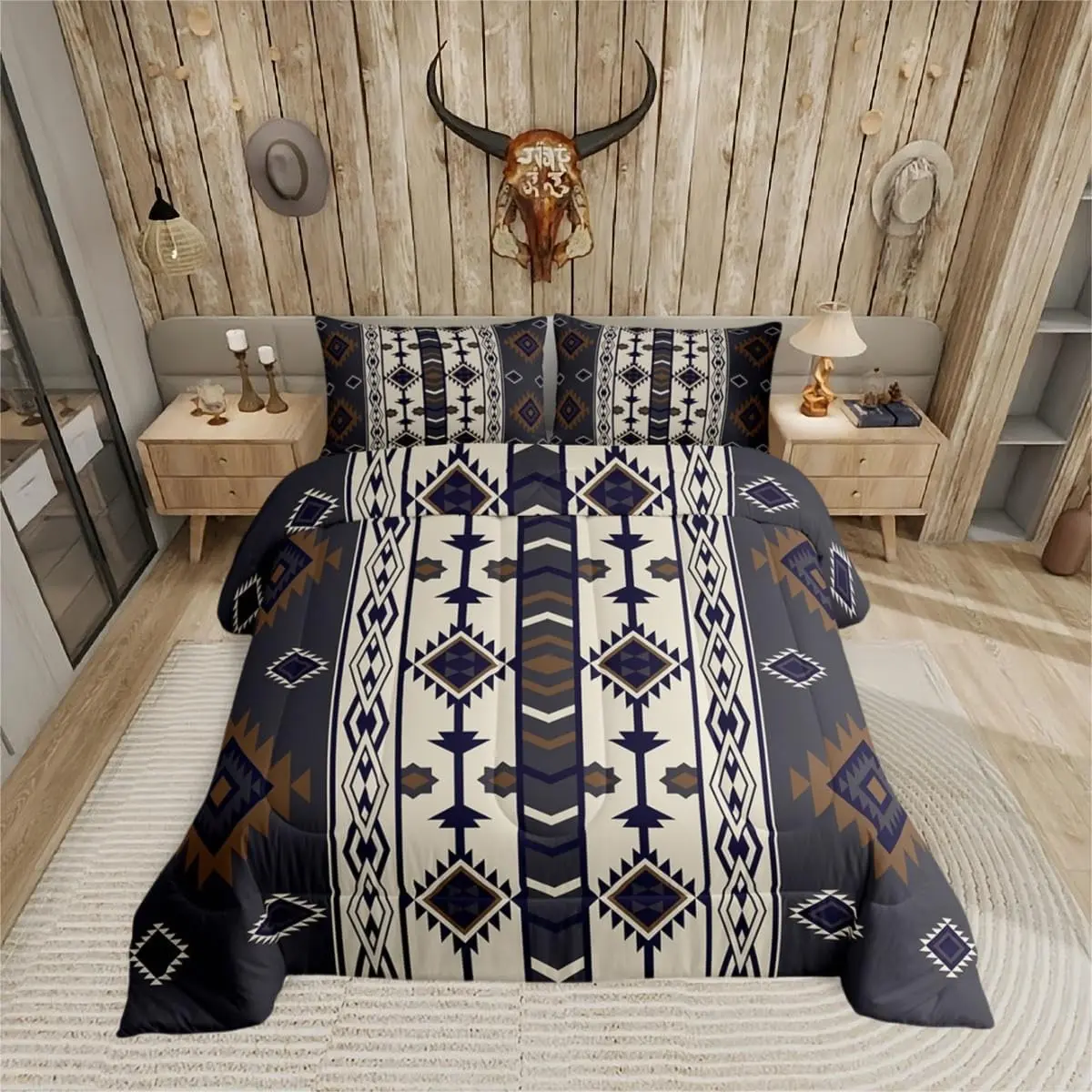 Feelyou Aztec Geometric Comforter Set - Vintage Western Boho, Southwestern Ethnic Tribal Themed Decorative Soft Bedroom Bedding Set, Decorative Bedding Set