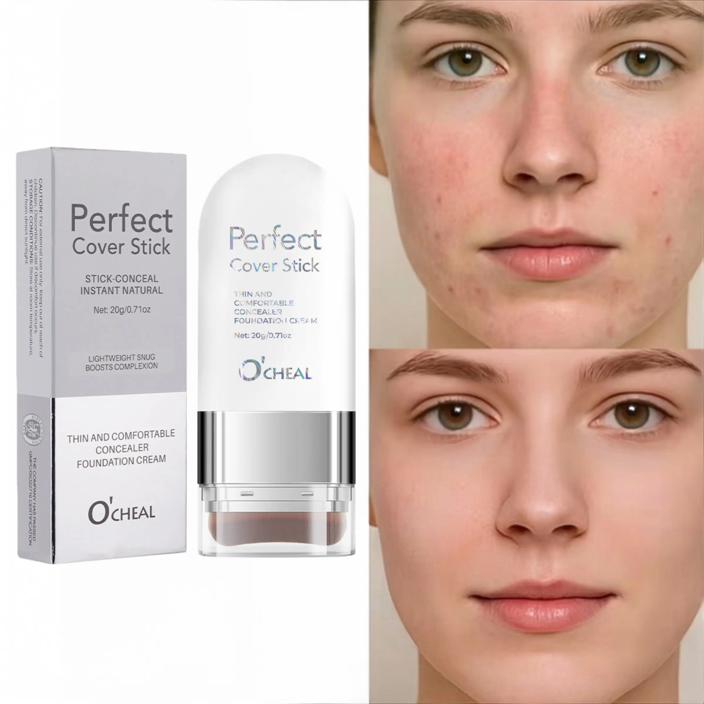 Eraser Foundation Stick with Brush 20g, Brightening Skin Tone Soft Matte Liquid Foundation, Long-Lasting Base Makeup Longwear Concealer Cream