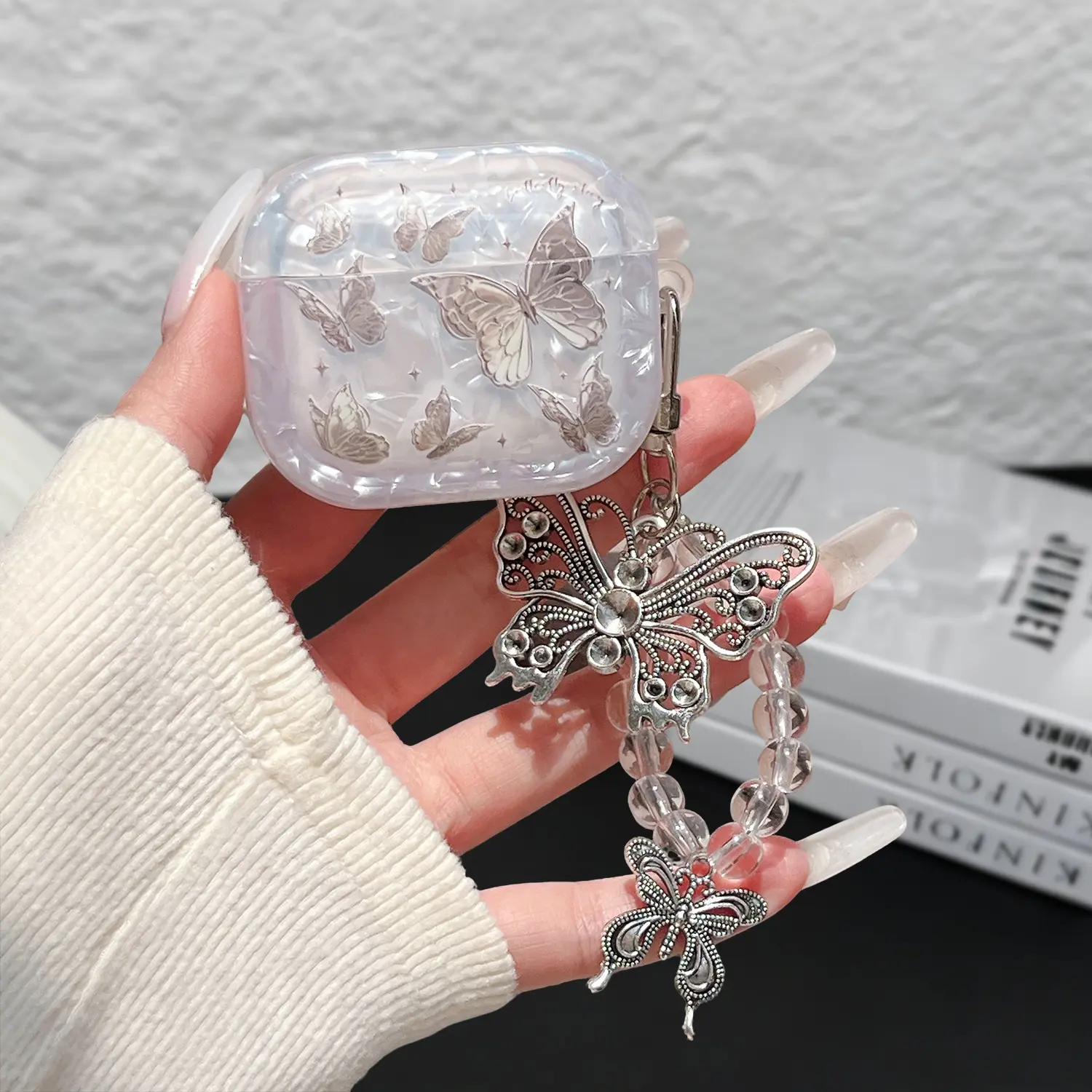 for AirPod Pro 3/2 Airpods 1/2/3Case 2026 Cute Elegant Shell Pearl Shockproof Protective Cover with Strap Keychain Compatible for AirPods Generation for Women Girls, Shockproof Anti-Scratch Anti-Slip TPU Cover