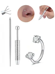 20gauge CZ Horseshoe Nose Ring With Piercing Ball Grabber Tool, Internal Threaded Hypoallergenic Stainless Steel 8mm Hoops for Multiple Piercings, Perfect for Nose Cartilage Tragus Helix and Lip, Nose Piercing Jewelry
