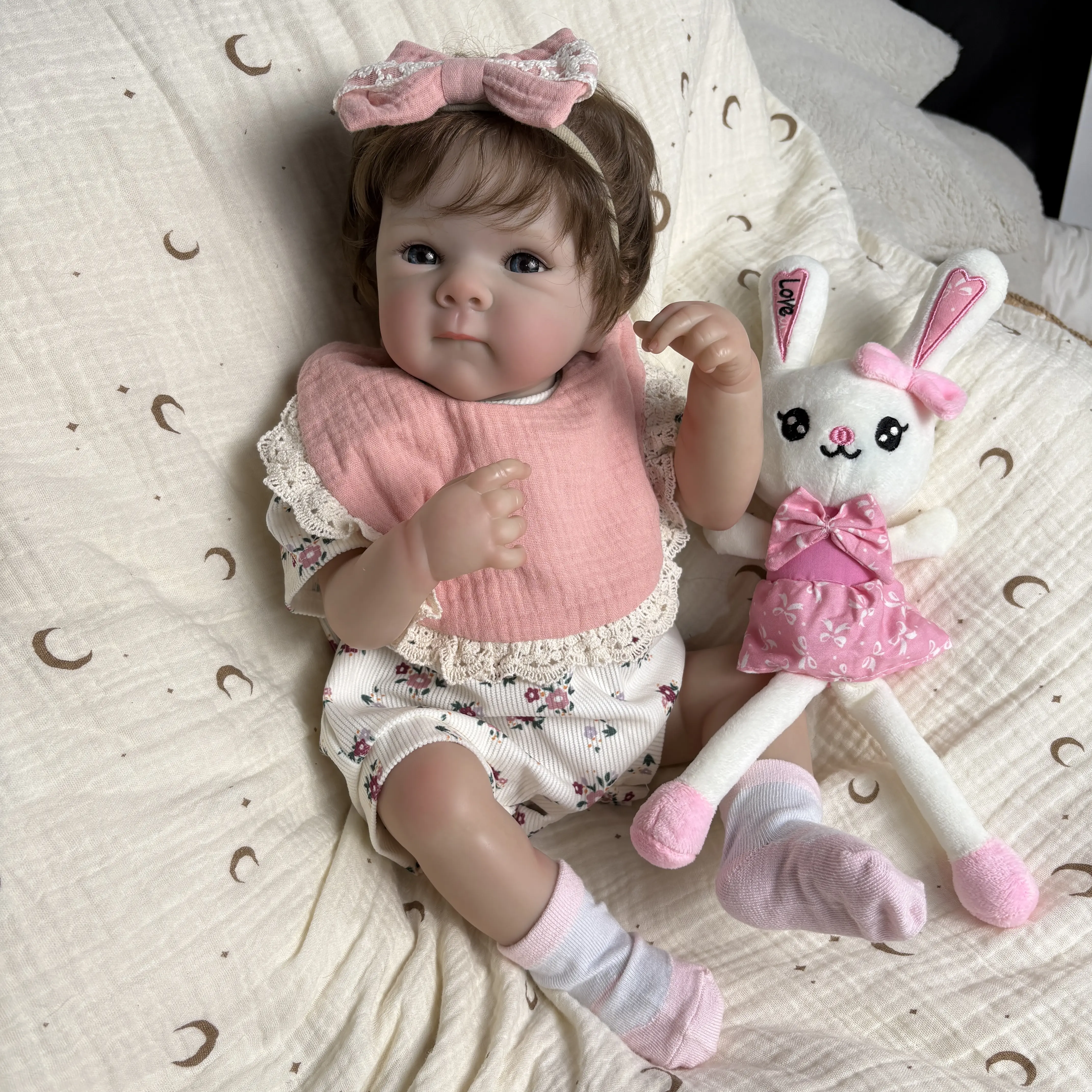 19inch Realistic Reborn Baby Dolls Girl  Full Body Vinyl Girl Real Look Baby Doll with Rooted Hair Lifelike Newborn Doll Toy Gift for Kids