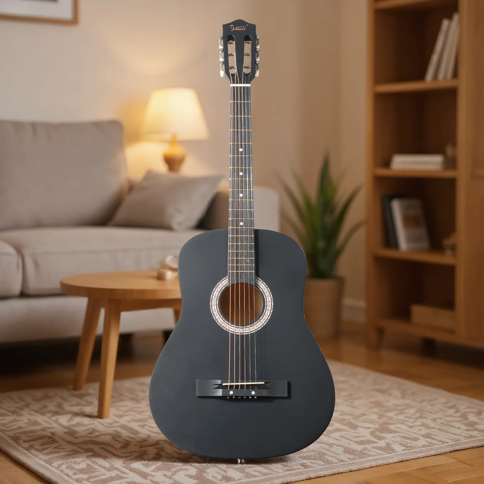 Matte Black 38-in Round Acoustic Guitar Kit with Picks, Replacement Strings, Capo, Hard Case, Tuner, and Adjustable Strap