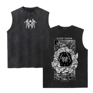 Sleep Token Unisex Cotton Vintage Washed Vest Sleep Symbol Retro Print Casual Regular Fit for Daily Wear Retro Band Style for Couples Perfect Boyfriend Gift