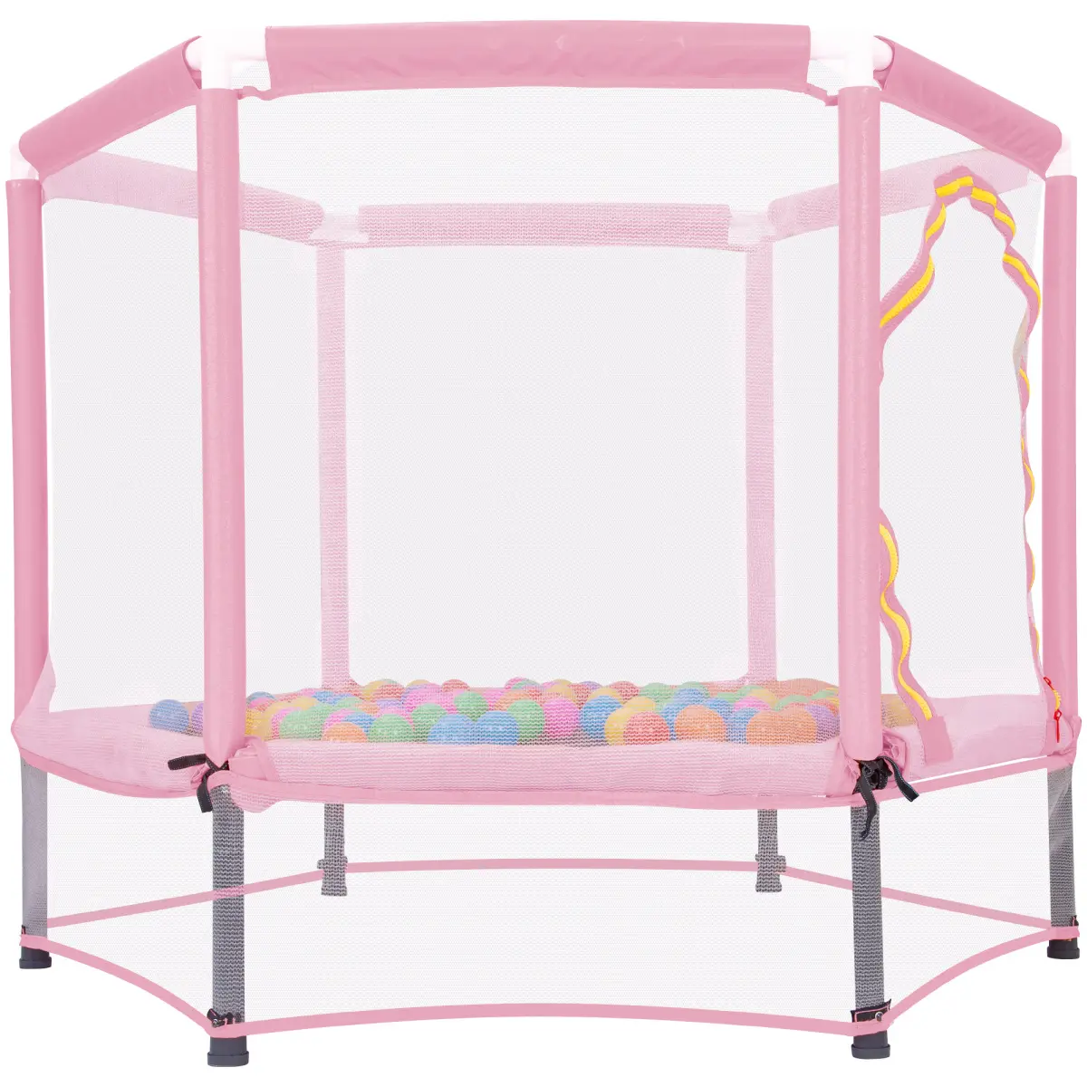 55 Inch Pink Kids Trampoline for Toddlers, Round Galvanized Steel Bouncer with Full Safety Enclosure, High-Density Net & Foam-Padded Poles for Backyard & Garden Active Play, Sports, Metal, Children Development, Encourage Active Play, Indoor, Galvanized Me