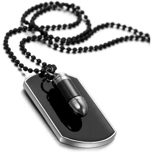 Dog Tag Pendant Necklace: Bullet Pendant Punk Military Style Men's Stainless Steel Necklace