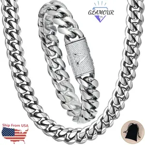 Miami Cuban Link Chain for Men Initial Letter A-Z 14mm Stainless Steel Curb Necklace, Hip Hop Jewelry, Durable & Anti-Tarnish Mens Chain Pops Gifts For Fathers Boyfriends, Sons.