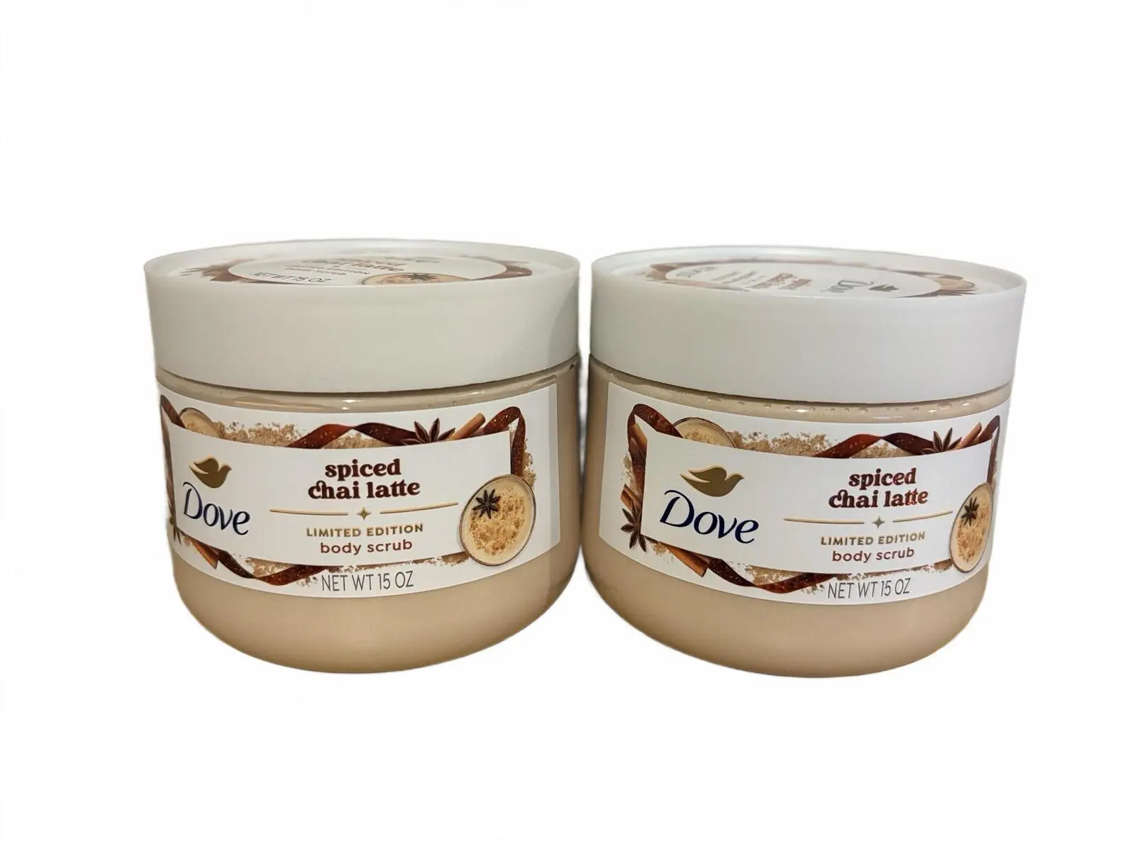 Dove Spiced Chai Latte Body Scrub - Limited Edition, 2-Pack, 15 oz, New, Cleanser, Smoothing Cosmetic Body Care with Rich Scent