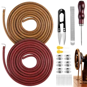 2 pcs treadle sewing machine belts, 72 inches, 3/16" replacement leather belts with hook for Singer/Jones sewing machines; total 2 pcs sewing machine leather belts with 23 accessories