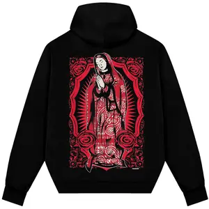 Virgin Mary Mexican Blanket Art Red Bandana Print Chicano T-Shirt, Chicanos clothing Cotton Fabric Menswear