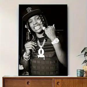 2D Flat, 1 Piece King Von Rapper Canvas Wall Art - Frameless Commemorative Poster, Iconic Pose and Signature, Black and White Design Suitable for Bedroom, Living Room or Hallway Decoration, 2D Flat Poster and Print