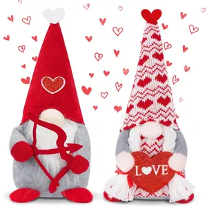 Valentines Day Decorations, 2 Pack Handmade Scandinavian Tomte Gnomes, Valentines Gnome Doll Tiered Tray Decorations, Plush Valentine Crafts Gnome, Sweet Valentines Day Doll for Him Her Kids Friends
