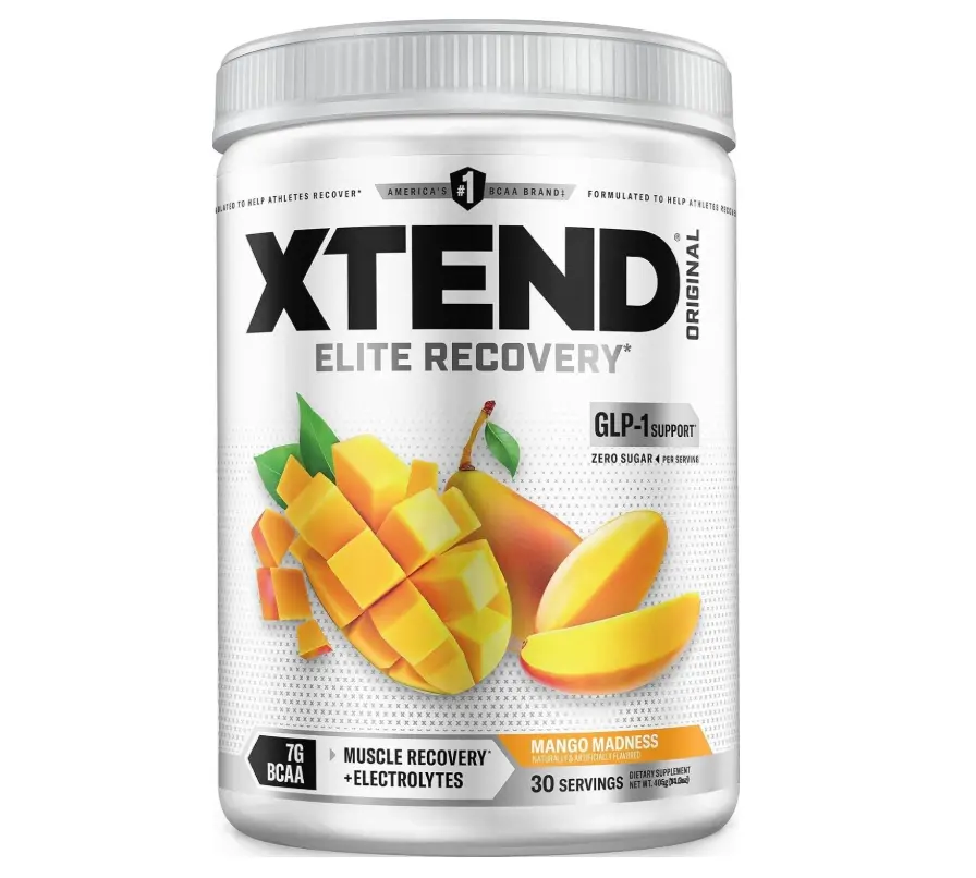 Xtend Original BCAA Powder with Zero Sugar, 7g BCAA, 30 Servings | Mango madness flavor with Zero sugar and 7g BCAAs for muscle recovery, hydration and performance.