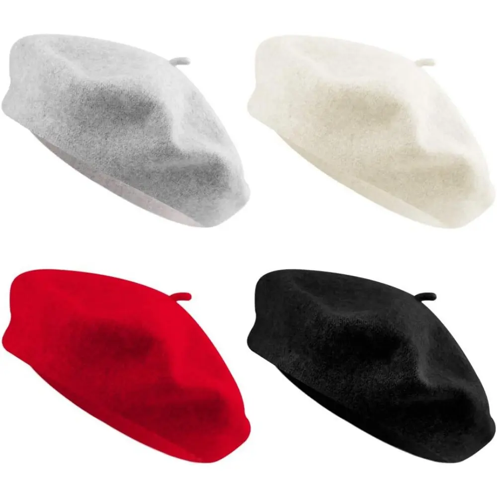 Women's 4-Pack Soft Cotton French-Style Solid Color Anti-Shrink Berets - Fashionable Hats for Casual Wear, 0.4 cm Thickness, 26.5 cm Diameter, All-Season Matching, Hand Wash Only, Universal Fit, Casual Wear Clothing