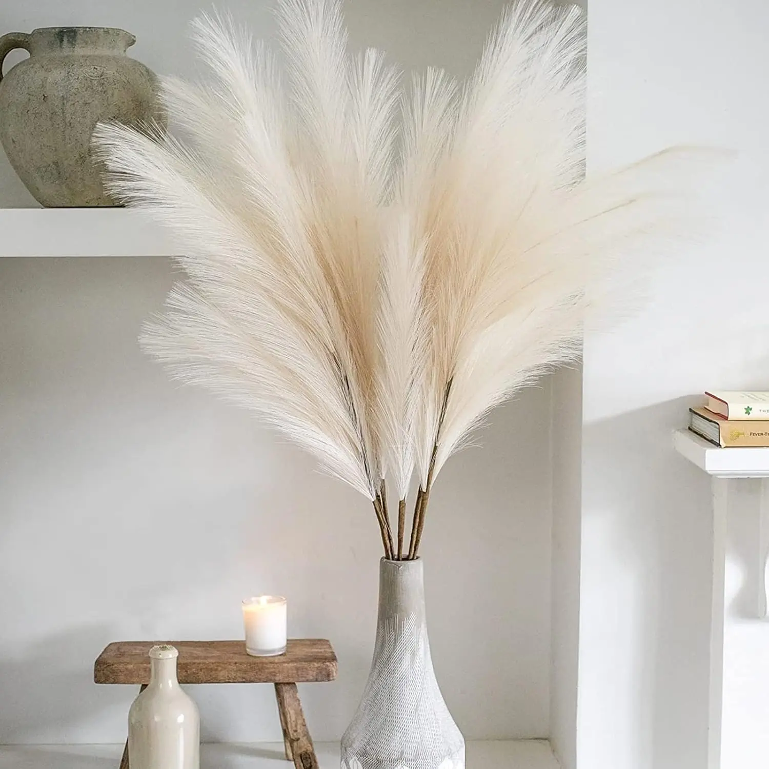 38-in Tall Artificial Pampas Grass Set - 16-Stem Silk Faux Plants, Artificial Flowers for Balcony, Study Table Decor, Home Supplies, Key Room Accessories (35-39 in), Garage