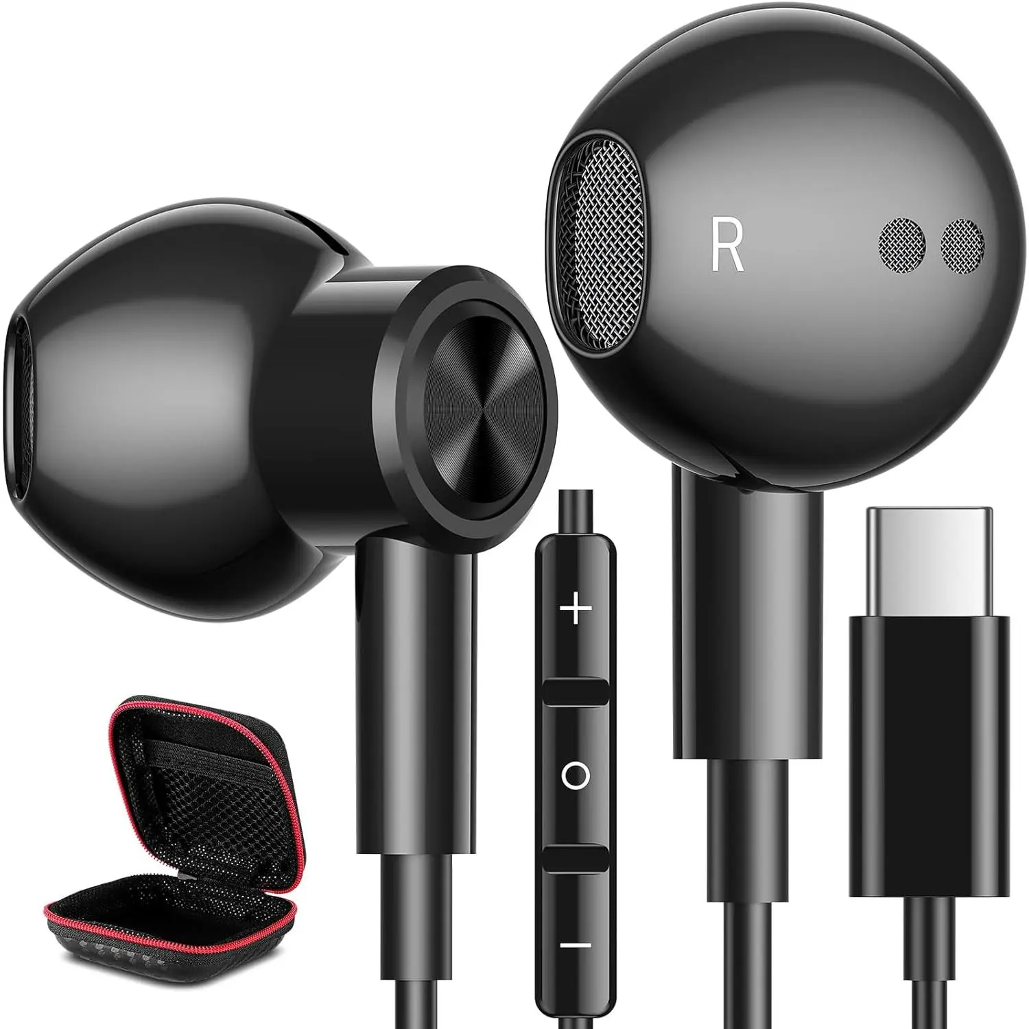 USB C Headphones Type C Earphones for  Galaxy S25 Ultra S24 Plus S23 S22 S21 S20 HiFi DAC Magnetic Wired Earbuds Microphone for iPhone 15 16 16e 17 Air for  Android Pixel 10 Black