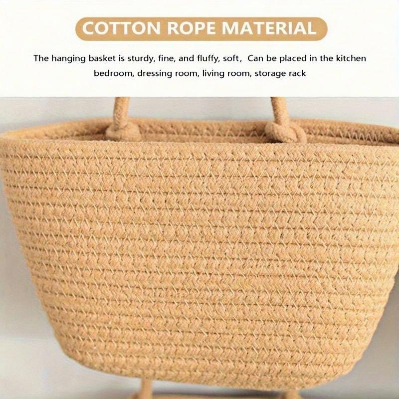 3-Tier Over the Door Storage Basket, Woven Cotton Wall-Mounted Organizer for Nursery, Diapers, Toys, and Home Storage