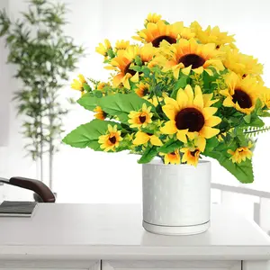 12 Piece Artificial Plastic Sunflower Bouquet with Stems, Artificial Flowers, Wedding Home Kitchen Table Birthday Decoration, Indoor Outdoor Use