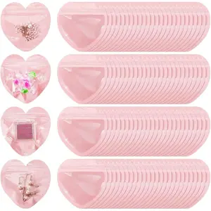 20pcs/100pcs Heart-Shaped Individual Packaging Bags, Valentine's Day Jewelry Bags, Transparent Reusable Sealing Bags, Cute Treat Bags for Business, Weddings, Birthdays, Festive Parties, Gifts