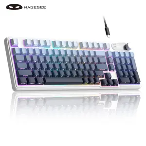 Magegee GK960 Wired Gaming Keyboard for Win/Mac - RGB Backlit with Volume Knob & Side-Printed Keycaps Rainbow Keyboard