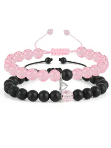 Elegant Adjustable Handmade Beaded Bracelet Set, Pink Stone Fashion Wristband for Couples, Perfect for Daily Wear & Gift-giving, Stackable Bracelets