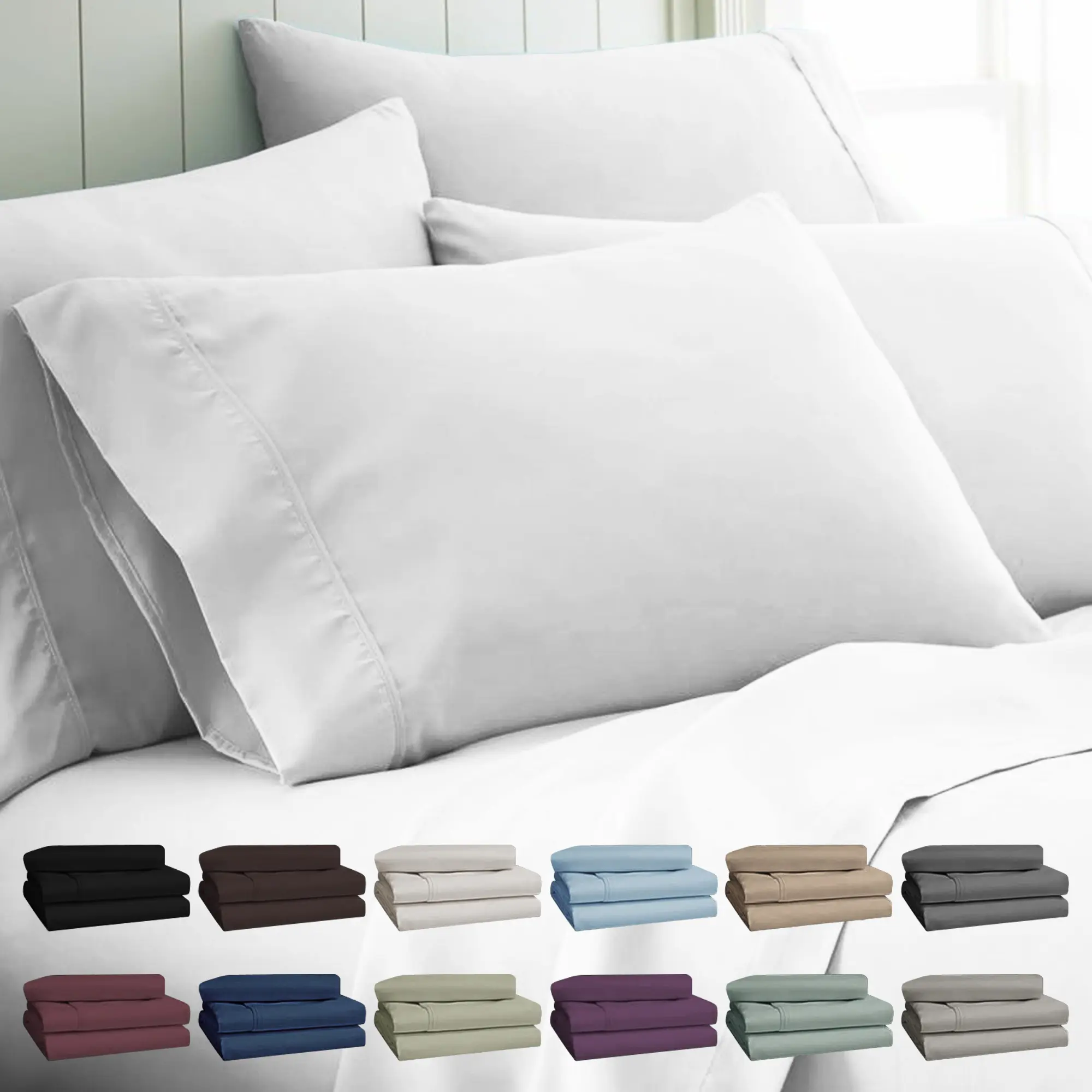 Ultra-Soft 6-Piece Bed Sheet Set - Deep-Pocket Fitted Sheet with All-Around Elastic, Easy-Care Fabric for Busy Routines, Fits 18” Mattresses, Breathable, Wrinkle Resistant, Shrinking-Resistant for Long-Lasting Use, Machine Washable (Full, Queen, King)
