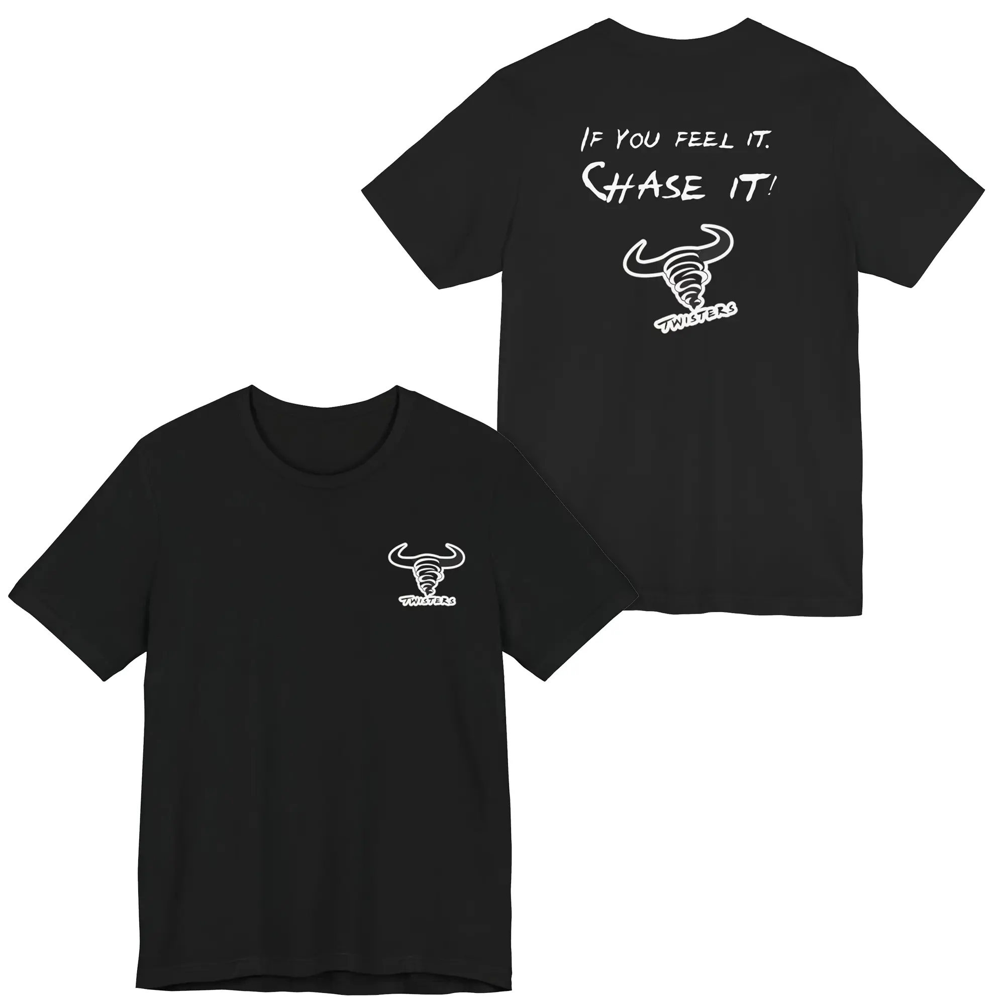 Twistters Round Neck Short-Sleeve Unisex T-Shirt - "If You Feel It, Chase It" Graphic, For Weather Lovers & Twistters Fans, Casual Streetwear Menswear Top, Shortsleeve