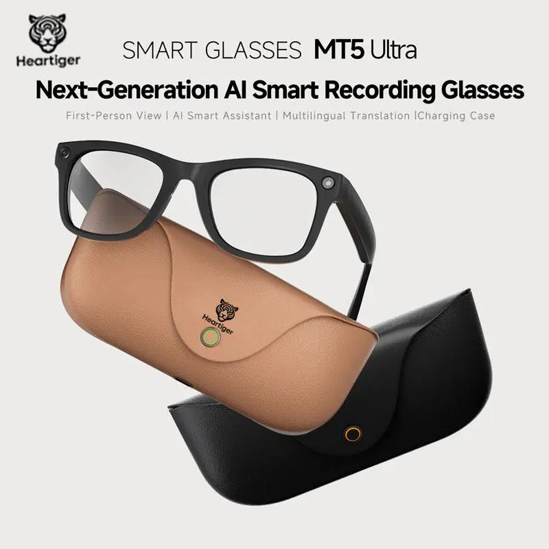 Heartiger Advanced AI Wearable Smart Glasses - AI Assistant, Real-Time Translation, 1080p HD Camera, First-Person View, Bluetooth, Touch Pad, 300mAh Batteries, Phone Call, Entertainment, Casual Metal Modern Design for Futuristic Lifestyle, Outdoor Use, Fu