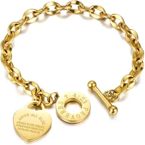 Women's Inspirational Bible Verse Heart Charm Bracelet, Stainless Steel 18K Gold Plated Link Chain, Christmas Birthday Gift for Mother, Bracelets for Women, Charm Bracelets