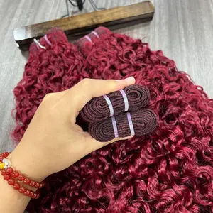 99J Burmese Pixie Curly Humaan Bundles With Spiral Curly Ends Bele Hair 12A Grade Remy Human Hair Weave Bundles Extension #99 Colored Hair Bundles 100% Real Human Hair 95-105g Per Bundle Wholesale 3/4 Bundles Deal