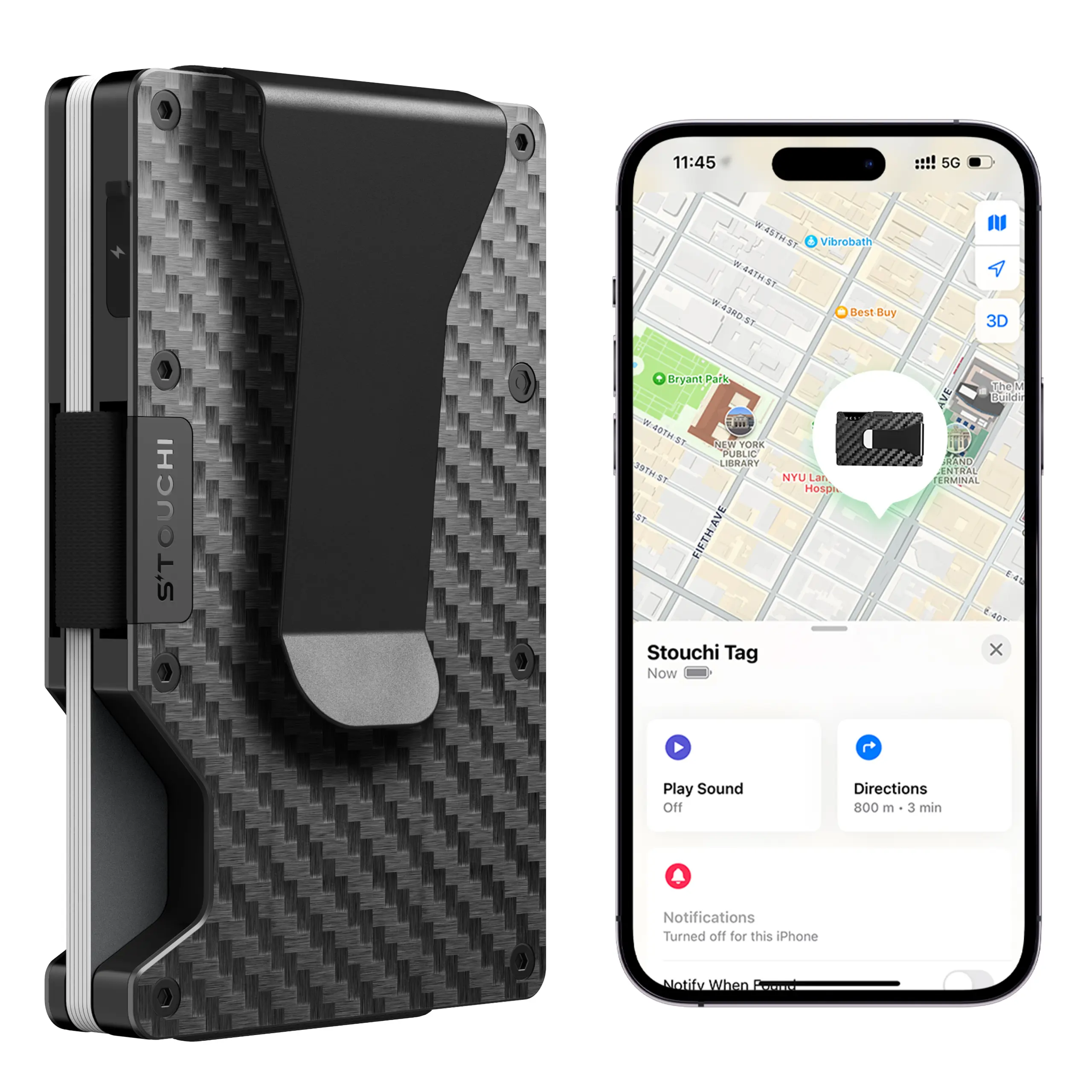 RFID Blocking Carbon Fiber Wallet for Men with AirTag Slot, Slim Minimalist Front Pocket Card Holder, Holds 8 Cards gps