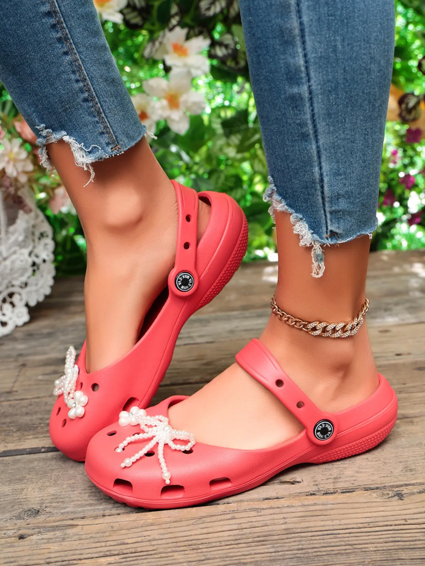 Sweet Faux Pearl Bow Mary Jane Sandals, Soft Sole Breathable Anti-Slip Closed-Toe Slippers, Girls' Versatile Shoes