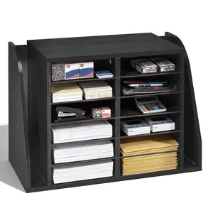 【fathersdaygift】VEVOR Literature Organizer, 12 Compartments Office Mailbox with Side Vertical Storage, Wooden Mailbox Sorter Made of Particle Board, Countertop Office Home  Organizer for File, Document, Paper, Black