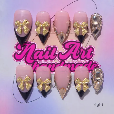 Delicatething Y2K Style Stylish Acrylic Fake Nails Acrylic False Nails Set of 10 with Accents, Available in 3 Sizes S M L, Handmade Elegant Design for Parties and Gifts