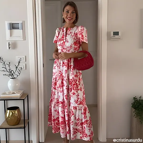 CHICWISH Women's Ebullient Flower Printed Maxi Cotton Dress- Elegant & Versatile for Any Occasion Festive Party Casual Wear