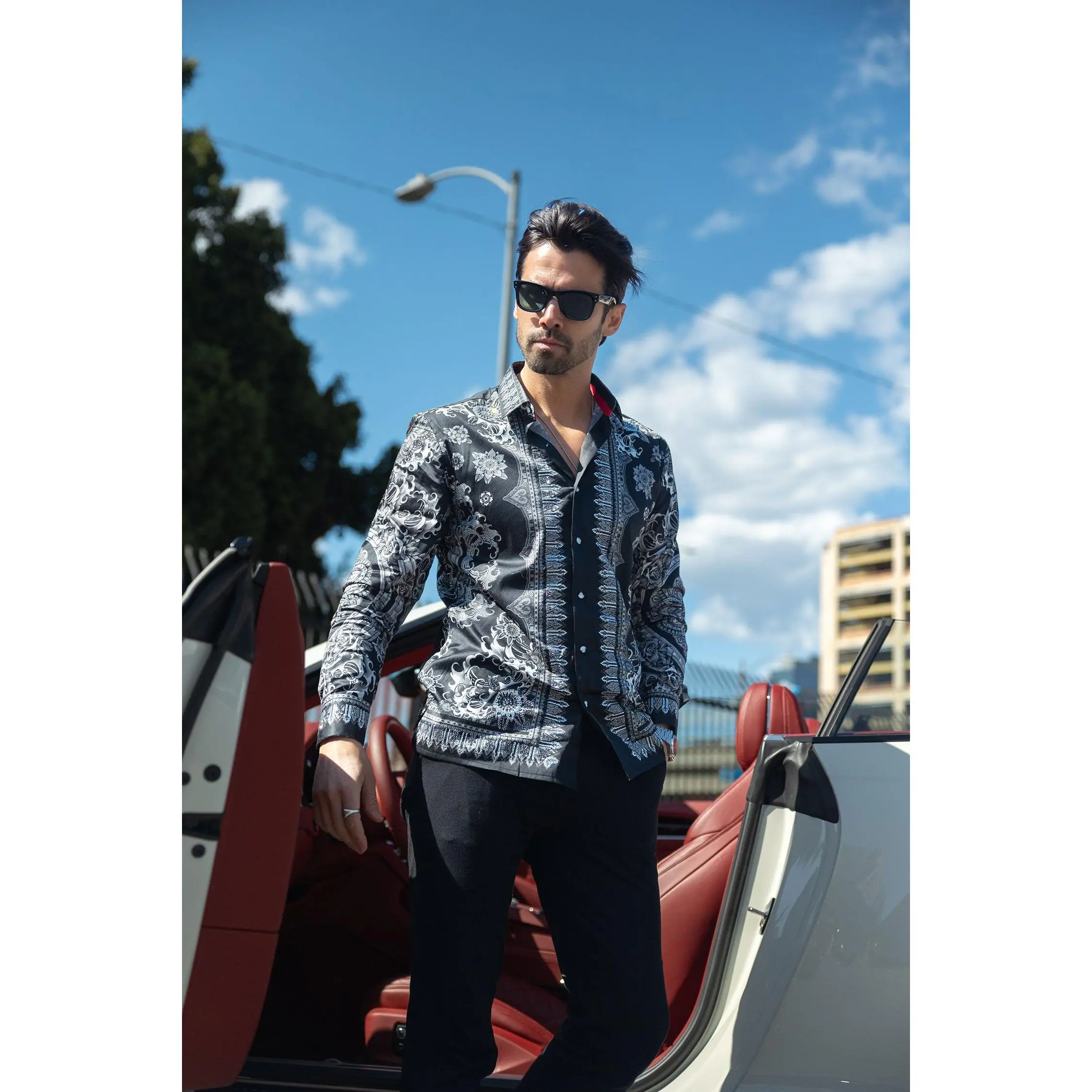 Barabas Party Spark Stone Floral Print Long-Sleeve Cotton Blend Shirt - Slim Fit