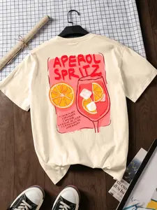 Women’s Spritz Trend Aperol Cocktail Graphic Round Neck T-Shirt | Orange Slice Print | SpringFashion2026 Casual Comfortable Polyester Top | Party Streetwear