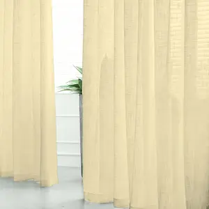 2 Pack Handmade Ivory Faux Linen Curtains Curtain Panels With Chrome Grommets 52"x96"