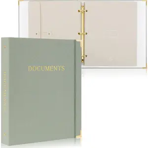 Aesthetic Document Organizer-Sturdy Linen 3-Ring Binder Safely Stores All Your Important Documents and Files in One Place - Easy to Use Expanding Storage Folder Incl. Envelopes, Pockets & Labels